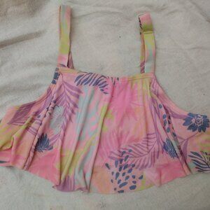 Wonder Nation kids swimsuit bikini top pink with tropical leaf design